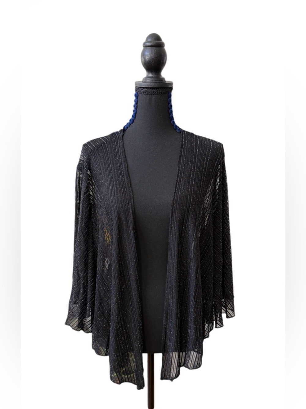 INC International Concepts Black Sheer Metallic-Thread Open Cardigan